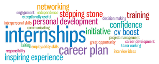 internship words: leadership opportunities, building relationships, personal development, career plan, inspiring experience, training, networking